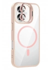 Mey İthalat®   iPhone 16 Plus Remim Lensli Magsafe Standlı Kapak - Pembe