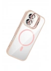 Mey İthalat®   iPhone 16 Plus Remim Lensli Magsafe Standlı Kapak - Pembe