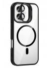 Mey İthalat®   iPhone 16 Plus Remim Lensli Magsafe Standlı Kapak - Siyah
