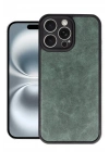 Mey İthalat®  iPhone 16 Pro Kılıf Aras Deri Kapak - Koyu Yeşil