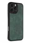Mey İthalat®  iPhone 16 Pro Kılıf Aras Deri Kapak - Koyu Yeşil