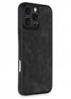 Mey İthalat®  iPhone 16 Pro Kılıf Aras Deri Kapak - Siyah