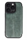 Mey İthalat®  iPhone 16 Pro Kılıf Flip Cover - Koyu Yeşil