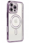 Mey İthalat®  iPhone 16 Pro Kılıf Joke Simli Magneticsafe Kılıf - Derin Mor