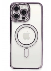 Mey İthalat®  iPhone 16 Pro Kılıf Joke Simli Magneticsafe Kılıf - Derin Mor