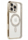 Mey İthalat®  iPhone 16 Pro Kılıf Joke Simli Magneticsafe Kılıf - Gold