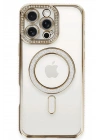 Mey İthalat®  iPhone 16 Pro Kılıf Joke Simli Magneticsafe Kılıf - Gold