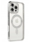 Mey İthalat®  iPhone 16 Pro Kılıf Joke Simli Magneticsafe Kılıf - Gümüş