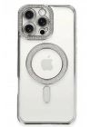 Mey İthalat®  iPhone 16 Pro Kılıf Joke Simli Magneticsafe Kılıf - Gümüş
