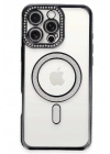 Mey İthalat®  iPhone 16 Pro Kılıf Joke Simli Magneticsafe Kılıf - Siyah