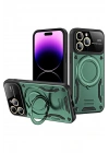 Mey İthalat®  iPhone 16 Pro Kılıf Joy Lens Standlı Kapak - Koyu Yeşil