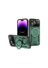 Mey İthalat®  iPhone 16 Pro Kılıf Joy Lens Standlı Kapak - Koyu Yeşil