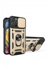 Mey İthalat®  iPhone 16 Pro Kılıf Pars Lens Yüzüklü Silikon - Gold