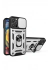 Mey İthalat®  iPhone 16 Pro Kılıf Pars Lens Yüzüklü Silikon - Gümüş