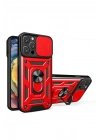 Mey İthalat®  iPhone 16 Pro Kılıf Pars Lens Yüzüklü Silikon - Kırmızı