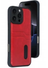Mey İthalat®  iPhone 16 Pro Kılıf Sara Kartvizitli Deri Kılıf - Kırmızı