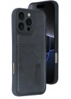Mey İthalat®  iPhone 16 Pro Kılıf Sara Kartvizitli Deri Kılıf - Siyah