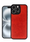 Mey İthalat®  iPhone 16 Pro Max Kılıf Aras Deri Kapak - Kırmızı