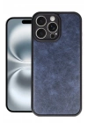 Mey İthalat®  iPhone 16 Pro Max Kılıf Aras Deri Kapak - Lacivert