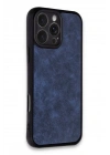 Mey İthalat®  iPhone 16 Pro Max Kılıf Aras Deri Kapak - Lacivert