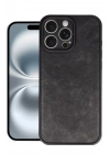 Mey İthalat®  iPhone 16 Pro Max Kılıf Aras Deri Kapak - Siyah