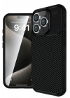 Mey İthalat®  iPhone 16 Pro Max Kılıf Auto Focus Karbon Kapak - Siyah