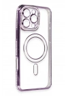 Mey İthalat®  iPhone 16 Pro Max Kılıf Joke Simli Magneticsafe Kılıf - Derin Mor