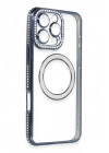 Mey İthalat®  iPhone 16 Pro Max Kılıf Joke Simli Magneticsafe Kılıf - Lacivert