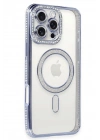 Mey İthalat®  iPhone 16 Pro Max Kılıf Joke Simli Magneticsafe Kılıf - Mavi
