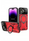 Mey İthalat®  iPhone 16 Pro Max Kılıf Joy Lens Standlı Kapak - Kırmızı