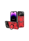 Mey İthalat®  iPhone 16 Pro Max Kılıf Joy Lens Standlı Kapak - Kırmızı