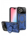 Mey İthalat®  iPhone 16 Pro Max Kılıf Joy Lens Standlı Kapak - Lacivert