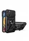 Mey İthalat®  iPhone 16 Pro Max Kılıf Pars Lens Yüzüklü Silikon - Siyah