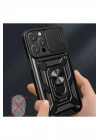 Mey İthalat®  iPhone 16 Pro Max Kılıf Pars Lens Yüzüklü Silikon - Siyah