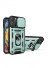 Mey İthalat®  iPhone 16 Pro Max Kılıf Pars Lens Yüzüklü Silikon - Yeşil