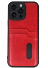 Mey İthalat®  iPhone 16 Pro Max Kılıf Sara Kartvizitli Deri Kılıf - Kırmızı