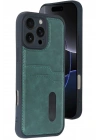 Mey İthalat®  iPhone 16 Pro Max Kılıf Sara Kartvizitli Deri Kılıf - Koyu Yeşil