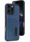 Mey İthalat®  iPhone 16 Pro Max Kılıf Sara Kartvizitli Deri Kılıf - Lacivert