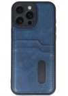Mey İthalat®  iPhone 16 Pro Max Kılıf Sara Kartvizitli Deri Kılıf - Lacivert