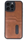 Mey İthalat®  iPhone 16 Pro Max Kılıf Sara Kartvizitli Deri Kılıf - Taba