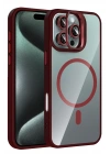 Mey İthalat®   iPhone 16 Pro Max Remim Lensli Magsafe Standlı Kapak - Bordo