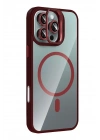 Mey İthalat®   iPhone 16 Pro Max Remim Lensli Magsafe Standlı Kapak - Bordo