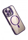 Mey İthalat®   iPhone 16 Pro Max Remim Lensli Magsafe Standlı Kapak - Derin Mor