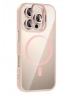 Mey İthalat®   iPhone 16 Pro Max Remim Lensli Magsafe Standlı Kapak - Pembe