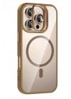 Mey İthalat®   iPhone 16 Pro Remim Lensli Magsafe Standlı Kapak - Kahverengi