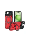 Mey İthalat®  iPhone 16E Kılıf Joy Lens Standlı Kapak - Kırmızı