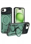 Mey İthalat®  iPhone 16E Kılıf Joy Lens Standlı Kapak - Koyu Yeşil
