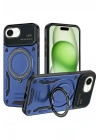 Mey İthalat®  iPhone 16E Kılıf Joy Lens Standlı Kapak - Lacivert