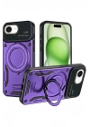 Mey İthalat®  iPhone 16E Kılıf Joy Lens Standlı Kapak - Mor