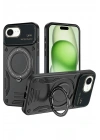 Mey İthalat®  iPhone 16E Kılıf Joy Lens Standlı Kapak - Siyah